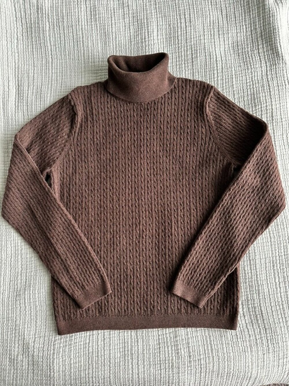 Croft & Borrow brown cable knit turtleneck sweater
